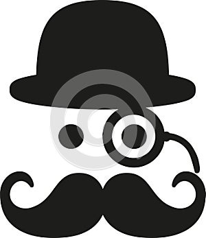 Mustache with eye monocle and bowler photo