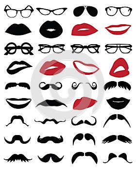 Mustache, glasses and lips
