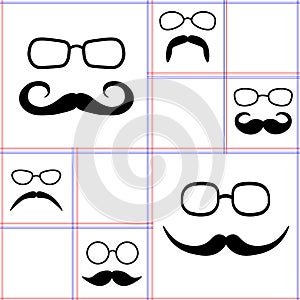 Mustache and glasses. Seamless pattern on fabric  wrapping paper  background  wallpaper