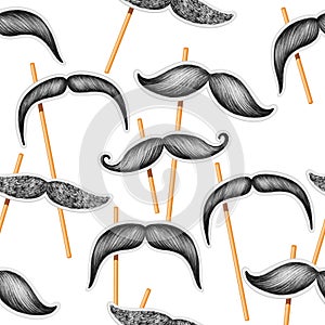 Mustache hand drawn seamless pattern