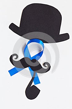 Mustache pattern with blue ribbon symbol. Movember concept.