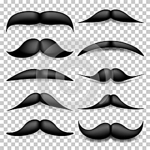 Mustache isolated on white. Black vector vintage moustache. Facial hair.Barber shop. Retro collection. Hipster beard.