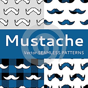 Mustache men seam;ess vector set,