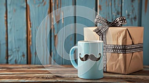 A Mustache Mug and Gift Box. AI generated