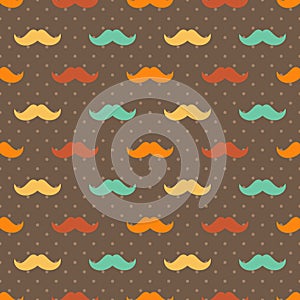 Mustache seamless patterns. Yellow, red colors