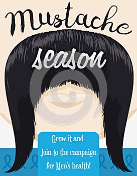 Mustache Season Design Promoting Facial Beard Growing, Vector Illustration