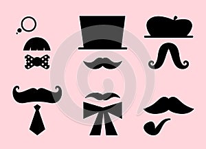 Mustaches and hats retro accessories isolated on p