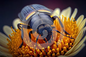 Mustachioed beetle feasts on pollen on flower