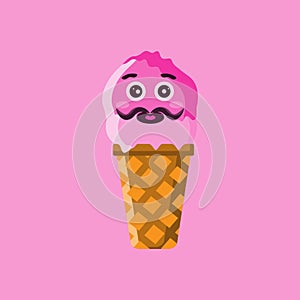 mustachioed dad ice cream vector with pink ice cream on pink background