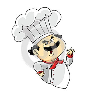 Mustachioed Italian Chef Color Illustration Design