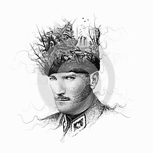 Mustafa Kemal Ataturk collage illustration, President of Turkey,Leader,Drawing