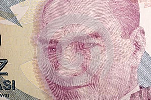Mustafa Kemal Pasha a closeup portrait from Turkish money