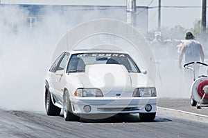 Mustang drag car burnout
