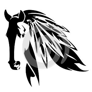 Mustang horse head with indian feathers vector