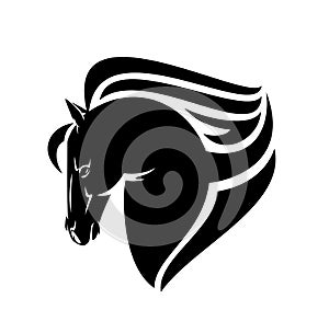 Mustang horse head profile black and white vector outline