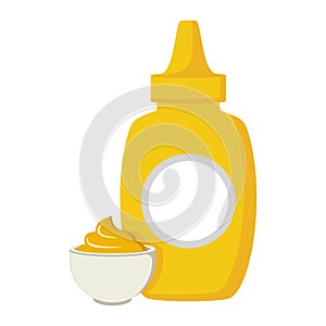 Mustard bottle flat style icon. Mustard sauce bowl symbol vector illustration