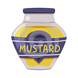 Mustard Paste or Sauce in Labeled Glass Bottle as Hot and Spicy Seasoning Vector Illustration