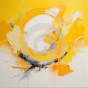 Mustard Yellow Abstract Circle Painting For Sale