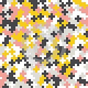 Mustard yellow and grey, pink, white background. Random colored abstract geometric mosaic pattern background