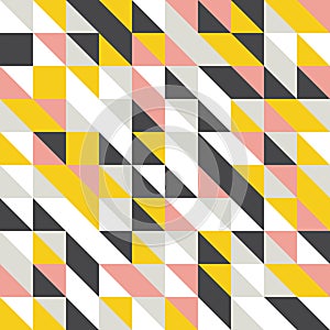 Mustard yellow and grey, pink, white background. Random colored abstract geometric mosaic pattern background