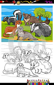 Mustelids animals cartoon coloring book photo