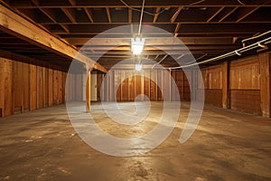 Musty Basement wooden space energy. Generate Ai photo