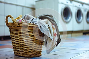 Musty Basket dirty clothes and towels. Generate Ai