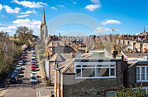 Muswell Hill suburban district of the London Borough of Haringey and the tower of St James Church on a sunny spring day