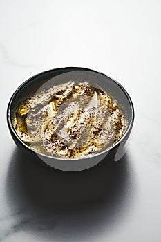 Mutabal or Moutabal - Middle Eastern dip made from roasted eggplants with tahini, garlic and lemon juice. It's