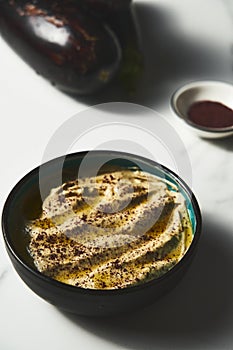 Mutabal or Moutabal - Middle Eastern dip made from roasted eggplants with tahini, garlic and lemon juice. It's