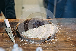 Mutabbak or matabbak, also mutabbaq, is a stuffed pancake or pan-fried bread. This is Chocolate and Coconut stuffed