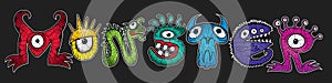 Mutant rainbow colors cartoon character monsters illustrations photo
