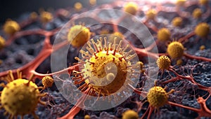 Mutating covid-19 virus, macro image.