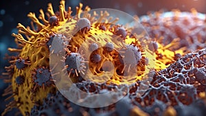 Mutating covid-19 virus, macro image.