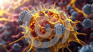 Mutating covid-19 virus, macro image.