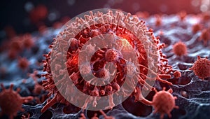 Mutating covid-19 virus, macro image.