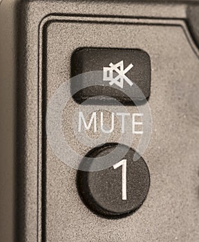 Mute botton,closeup of mute botton remote control