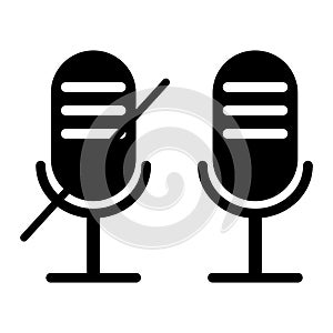 Mute icon. The microphone is on. The microphone is turned off. Black sound control button. Vector image.