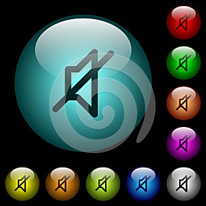 Mute icons in color illuminated glass buttons