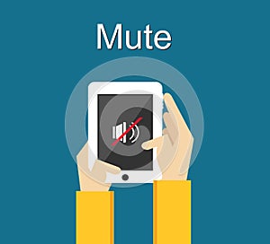 Mute illustration. Mute icon on phone screen illustration concept. Volume control.