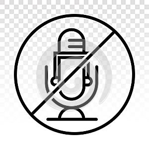 Mute microphone / mute audio mic with vector line art icon on a transparent background