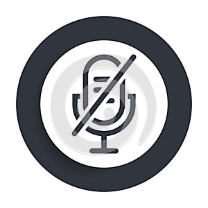 Mute microphone icon flat vector round button clean black and white design concept isolated illustration