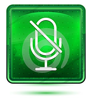 Mute microphone icon neon light green square button