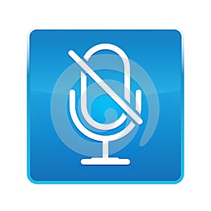 Mute microphone icon shiny blue square button