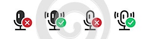 Mute microphone icon vector or mic on off unmute ui record speaker buttons line outline clip art graphic, voice silent rec mode photo