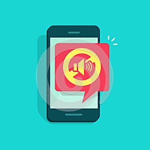 Mute mode sign for mobile phone vector illustration, no sound sign, flat cartoon style volume off for smartphone