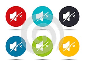 Mute speaker icon flat round button set illustration design