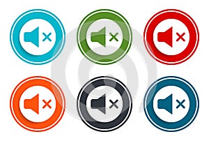 Mute speaker icon flat vector illustration design round buttons collection 6 concept colorful frame simple circle set