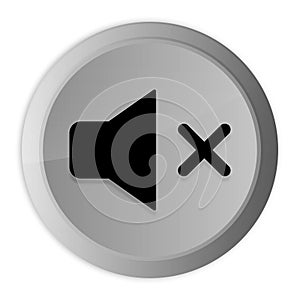 Mute speaker icon metal silver round button metallic design circle isolated on white background black and white concept