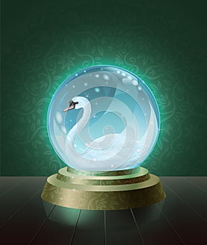 Mute swan inside the crystal ball